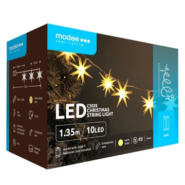 Modee Karácsonyi LED Füzér Dekor Elemes C3028 (10LED/135cm/15cm) Warm-Csillag 