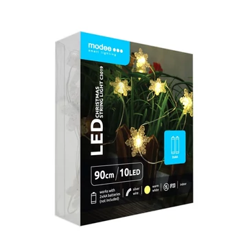 Modee Karácsonyi LED Füzér Dekor Elemes C3019 (10LED/90cm/10cm) Warm-Hópehely 