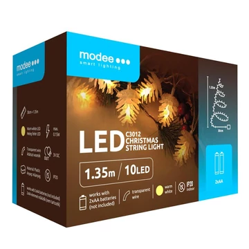 Modee Karácsonyi LED Füzér Dekor Elemes C3012 (10LED/135cm/15cm) Warm-Toboz 