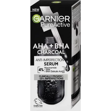 Garnier Pure Active 30ml Charcoal Bőrhibák elleni szérum AHA + BHA Aktív szén 
