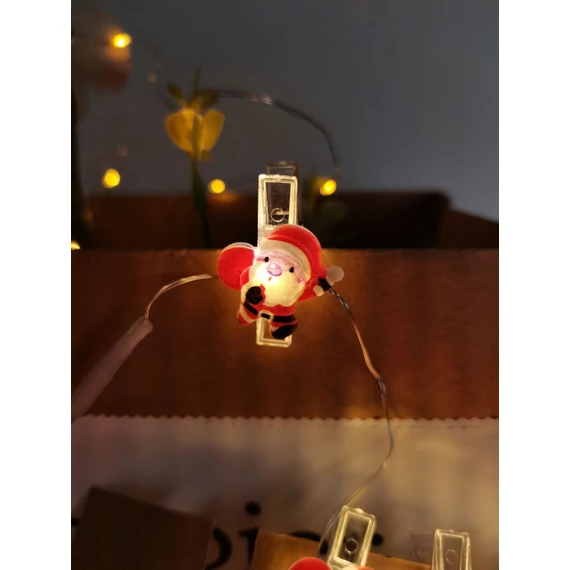 Modee Karácsonyi LED Füzér Dekor Elemes+Csipesz C3013 (10LED/90cm/10cm) Warm-Mikulás