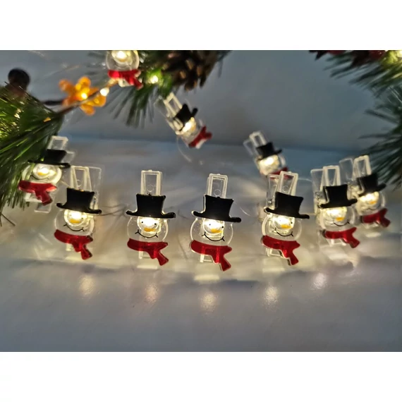 Modee Karácsonyi LED Füzér Dekor Elemes+Csipesz C3015 (10LED/90cm/10cm) Warm-Hóember