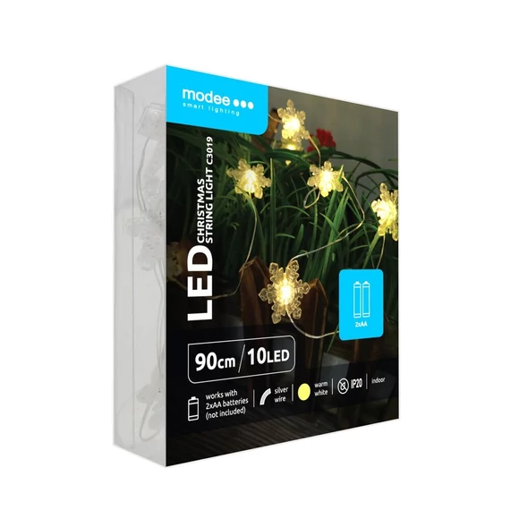 Modee Karácsonyi LED Füzér Dekor Elemes C3019 (10LED/90cm/10cm) Warm-Hópehely 