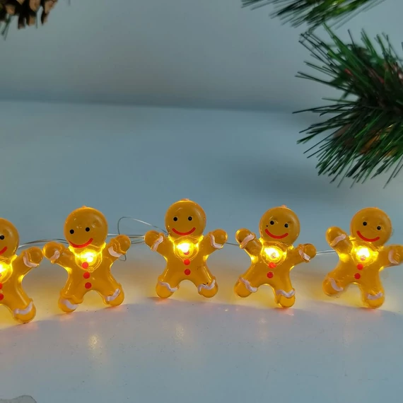 Modee Karácsonyi LED Füzér Dekor Elemes C3024 (10LED/90cm/10cm) Warm-Mézeskalács