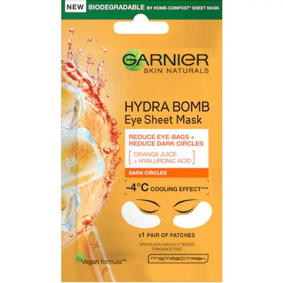 Garnier Skin Naturals Energizáló Textil Maszk Szemkörnyékre Orange Juicy és Hialuronsav 