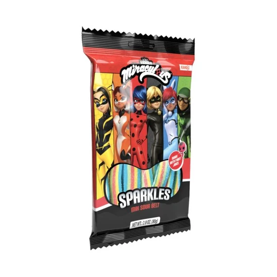 Miraculous-Katicabogár Sparkles Mix Sour Belt-Gyümölcsös savanyú gumiszíj 80g