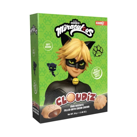 Miraculous-Katicabogár Cloudiz mini keksz 30g kakaókrémmel töltve 