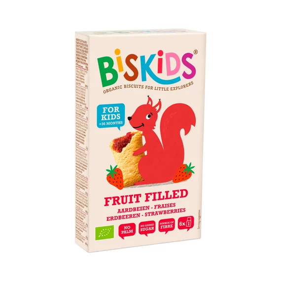 Biskids Fruit Filled biokeksz 120g Eperpürével töltve 36 hónapos kortól