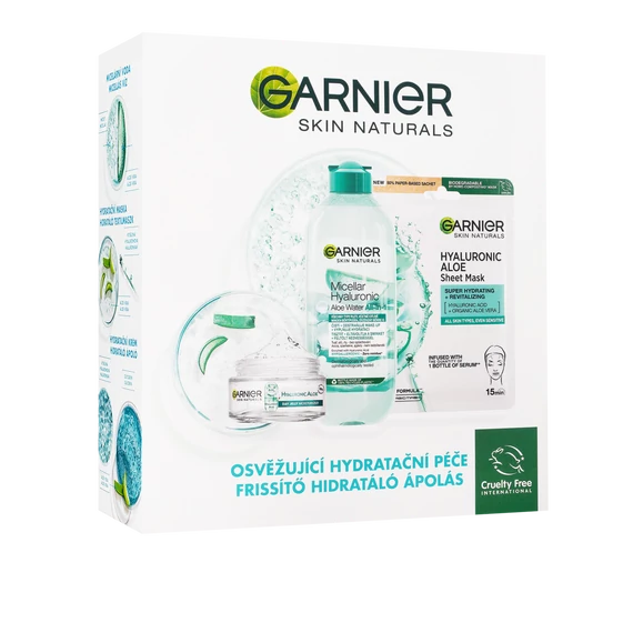 Garnier Hyaluronic Aloe Box ajándékcsomag (Skin Naturals Micellás víz 400ml+Arckrém 50ml+Textil Maszk 28g)