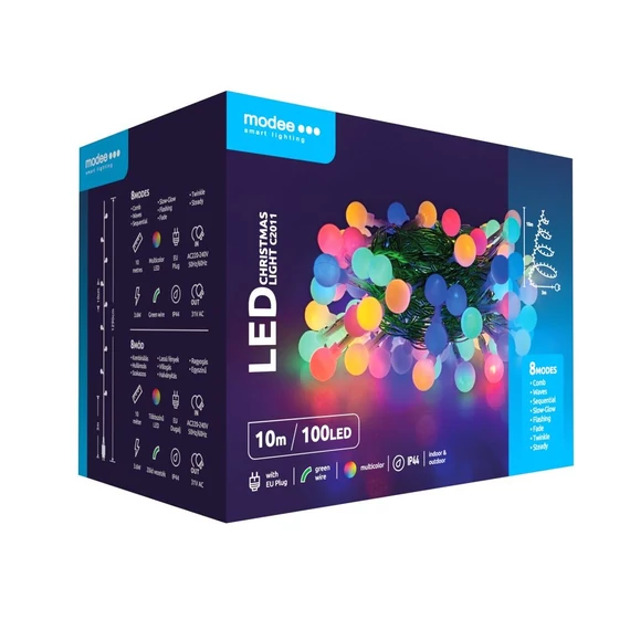 Modee Karácsonyi LED Füzér Berry Plastic Adapteres (100LED/10m/10cm) Multicolor 
