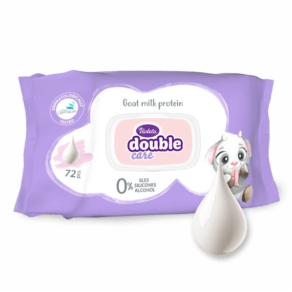 Violeta Double Care popsitörlő 72db-os Kecsketej fehérjével 